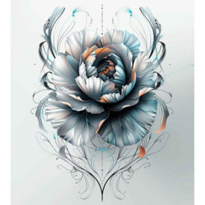 Blue and grey lotus with petal, linework, and ornamental details; AI-generated tattoo design concept; project idea; not intended for cover-up.