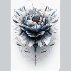 Blue lotus flower with subtle shading and fine linework; concept tattoo project in blue-gray tones.