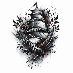 viking-ships tattoo design ideas Surrealism hallucinogenic voyage legacy symbol of determination