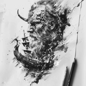 viking-ships tattoo design ideas Surrealism enigmatic visuals wind conqueror symbolising courage
