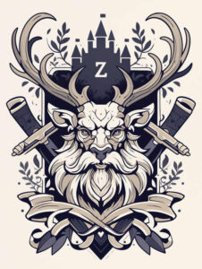 This black and grey concept tattoo depicts a YAHWEH-inspired central deity with prominent horns, crown-like headpiece, and mirrored floral and architectural motifs; no image can depict the true image of God, this design is symbolic and a project concept; perfect for cover-up.