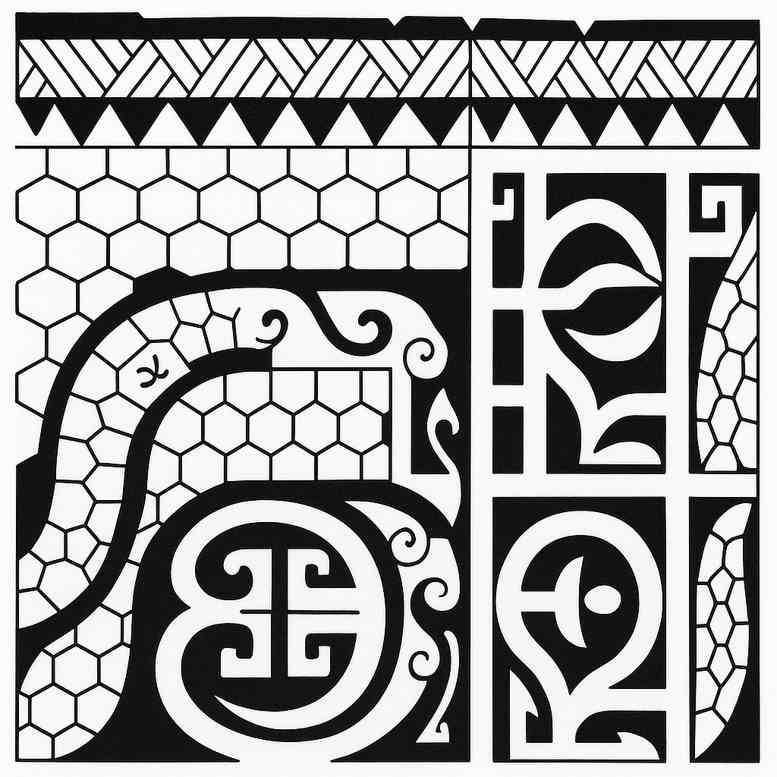 Black and grey geometric pattern tattoo design concept, AI-generated concept, project idea; ideal for cover-up.