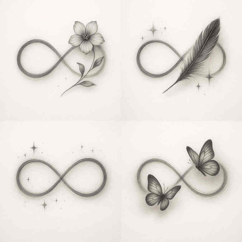 Infinity symbol tattoo in black and grey; project idea; not suitable for cover-up.