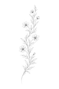 Delicate botanical stem in black and grey linework, a project idea tattoo design.