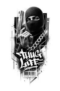 Shadowed ninja silhouette with hooded mask in black and grey; AI-generated concept, project/idea, perfect for cover-up.