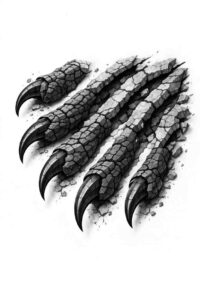 Four black claw marks in diagonal arrangement, black and grey tattoo idea for an AI-generated concept.