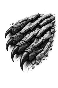 Claw forms in black and grey, talon motifs; AI-generated concept tattoo idea, cover-up suitable.