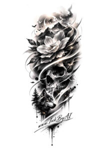 Black and grey grayscale rose tattoo design concept with drips, a project idea perfect for a cover-up.